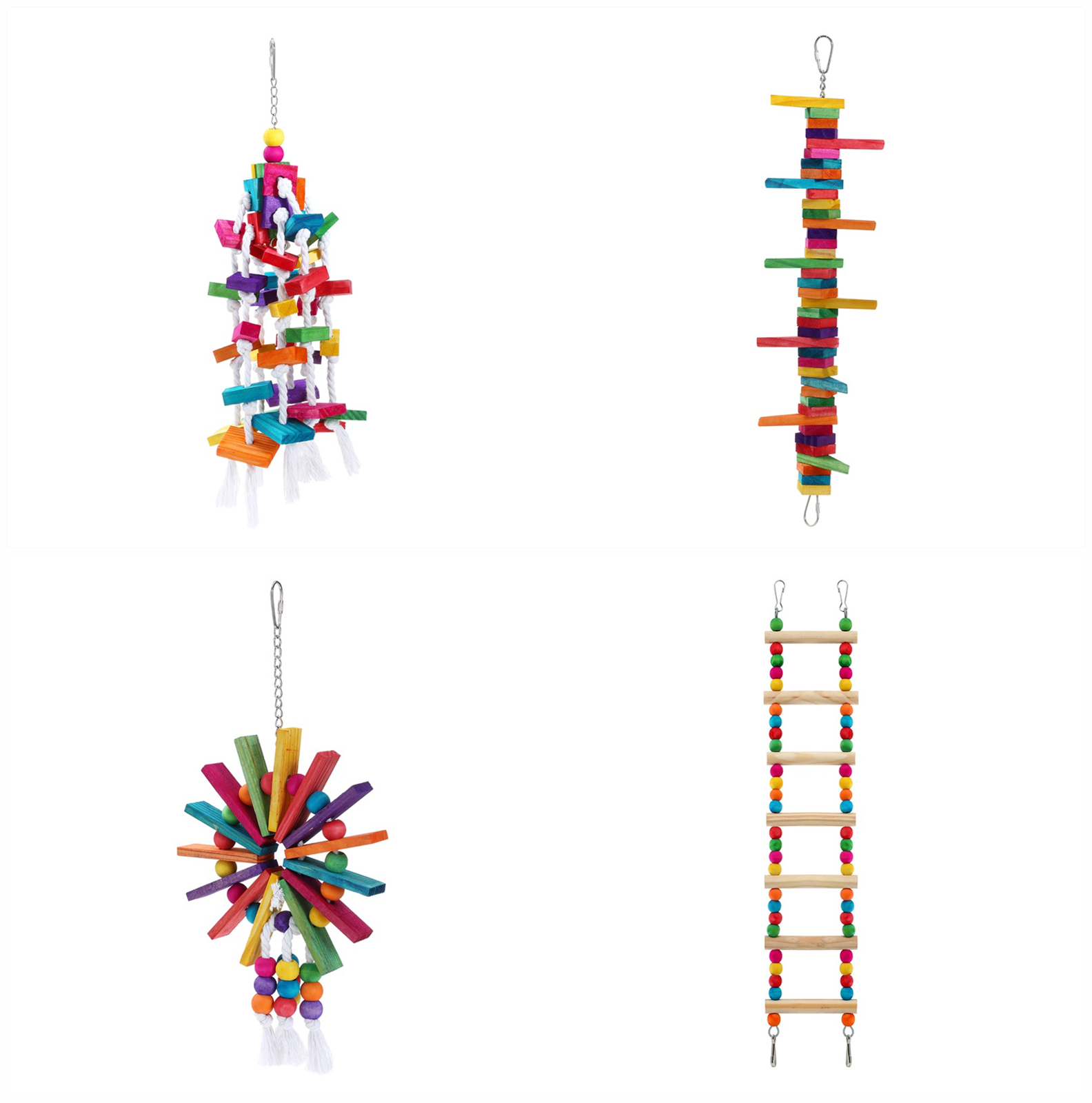 YES4PETS 4x Wood Large Hanging Swing Bird Parrot Toys