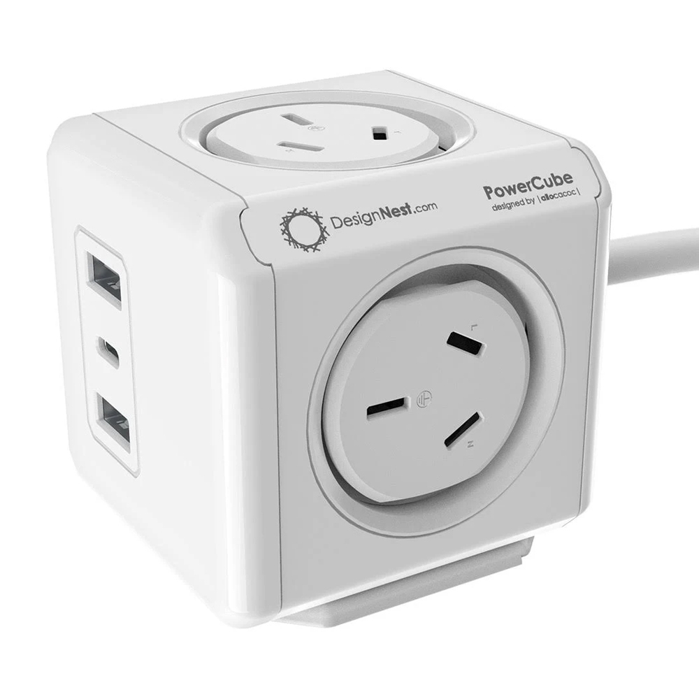 Allocacoc PowerCube Extended 4 Outlet 20W PD USB Surge White