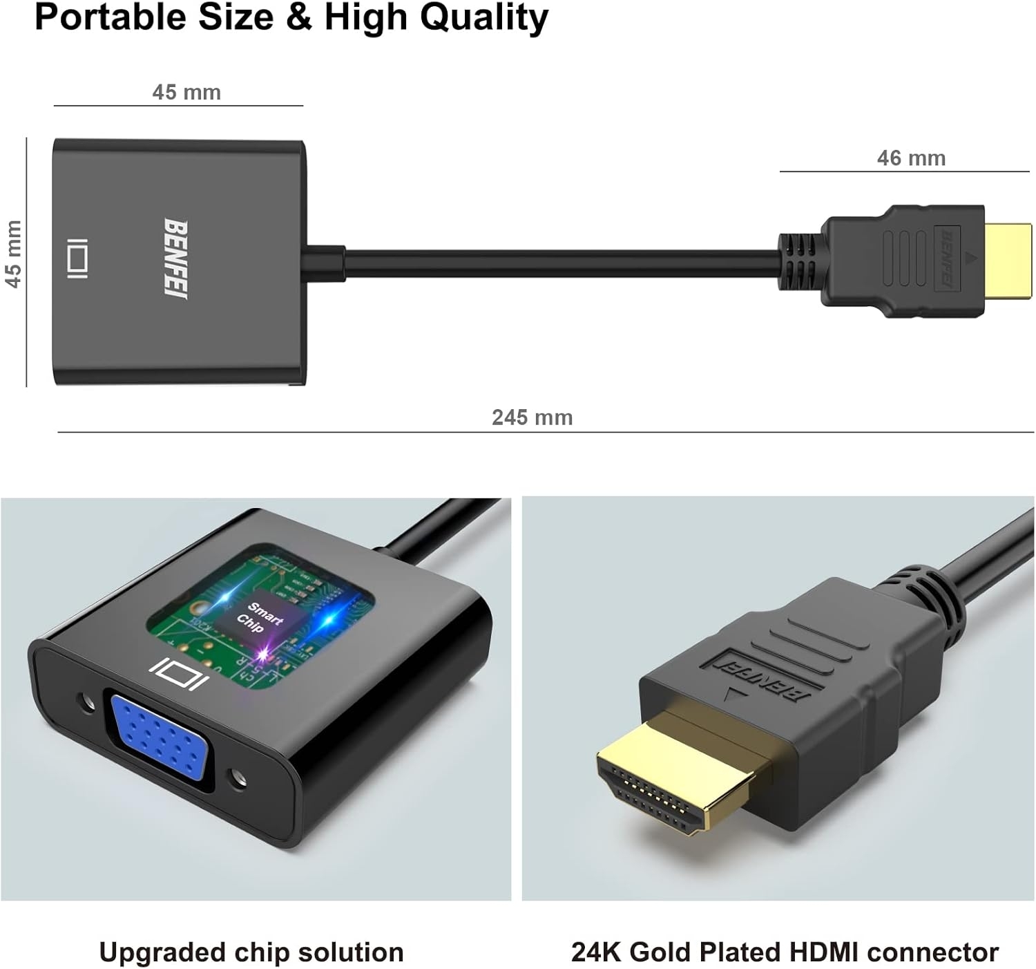 Benfei Gold-Plated HDMI to VGA Male to Female Adapter Converter - Image 6