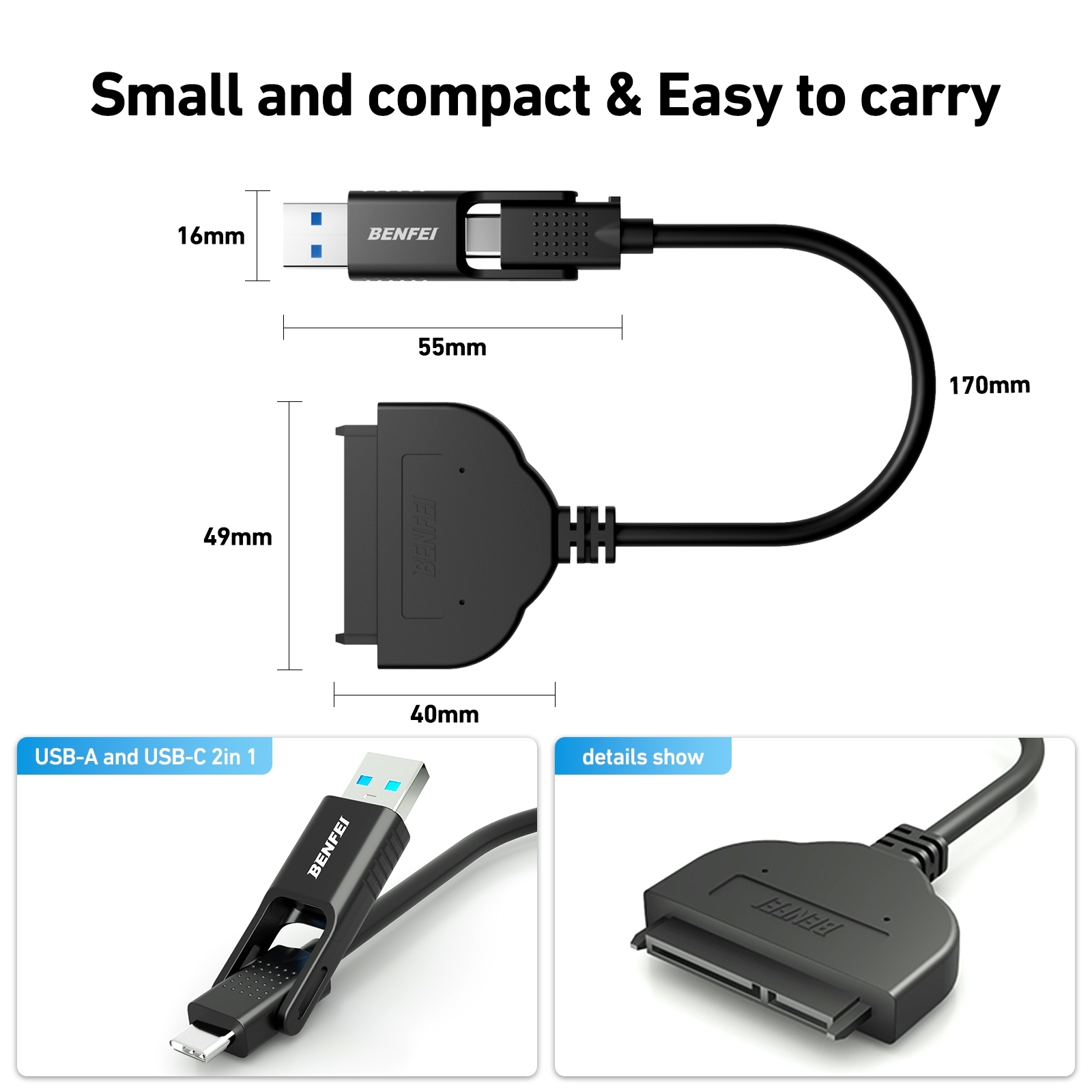 Benfei 2-in-1 USB-C & USB 3.0 to SATA III Hard Drive Adapter Cable - Image 4