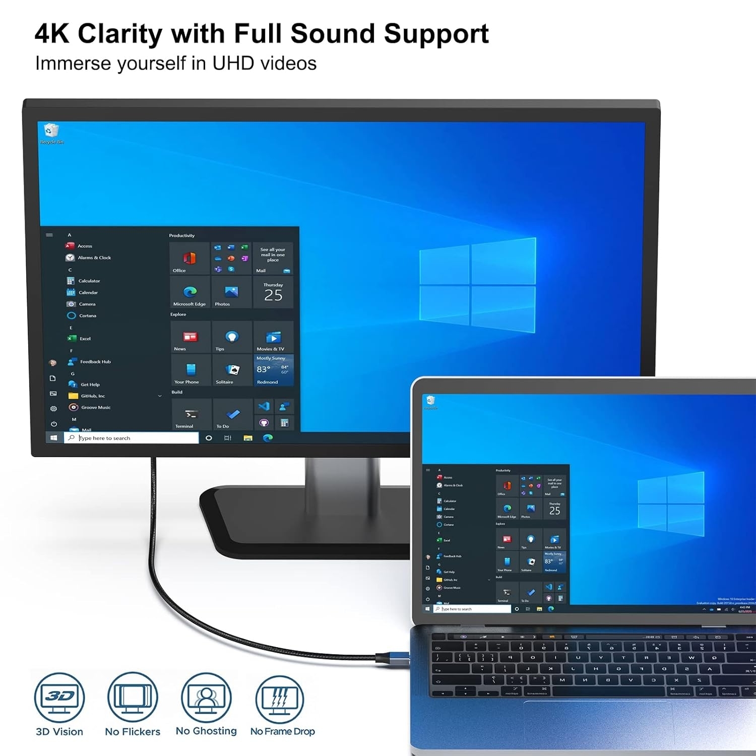 Benfei 8K@60Hz USB-C to DisplayPort Cable 3m - Image 2