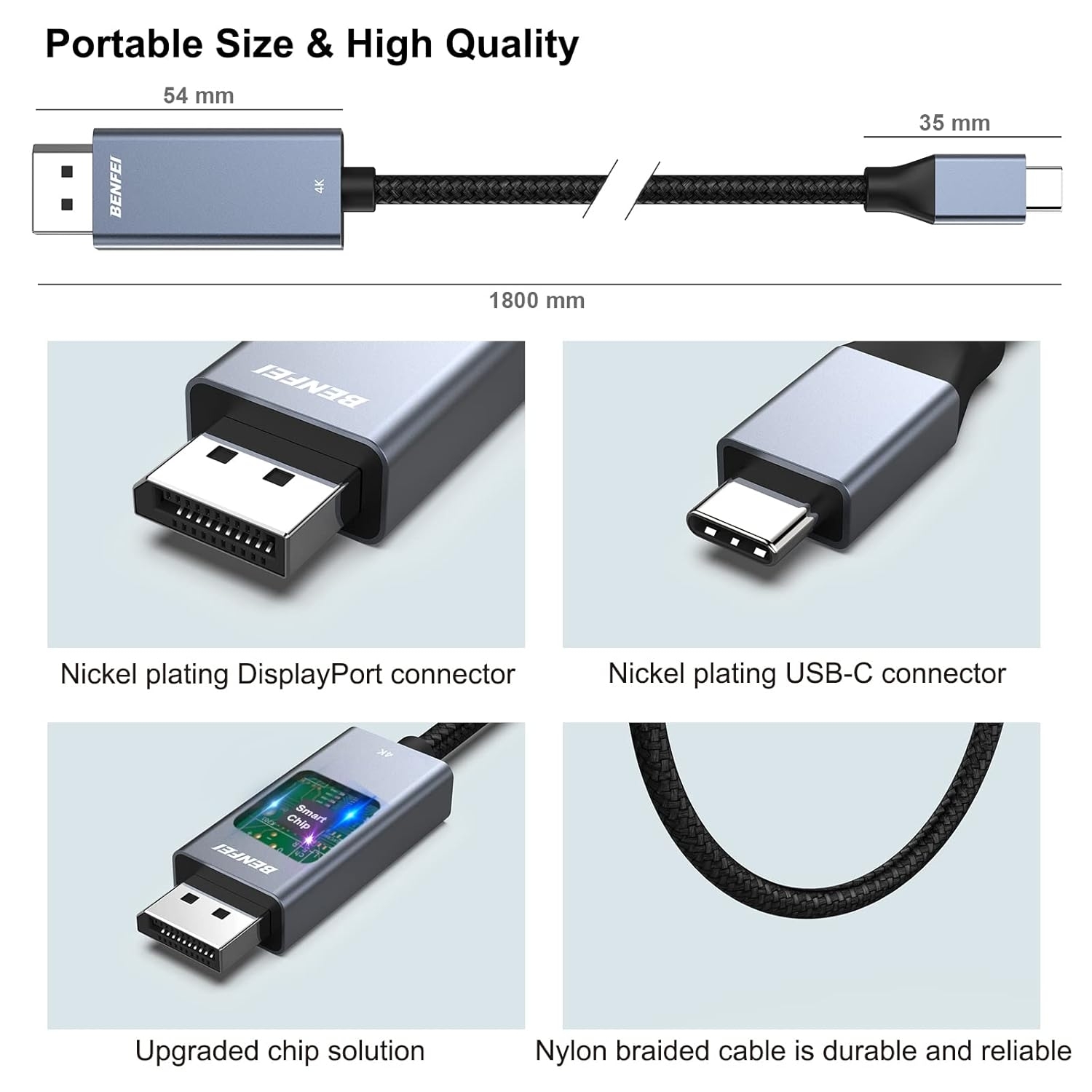 Benfei 8K@60Hz USB-C to DisplayPort Cable 3m - Image 7