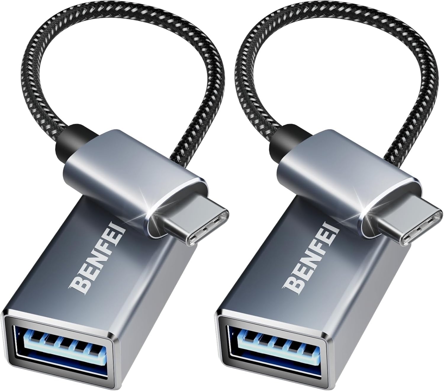 BENFEI USB 3.0 USB-C to USB-A Adapter 2-Pack Gray
