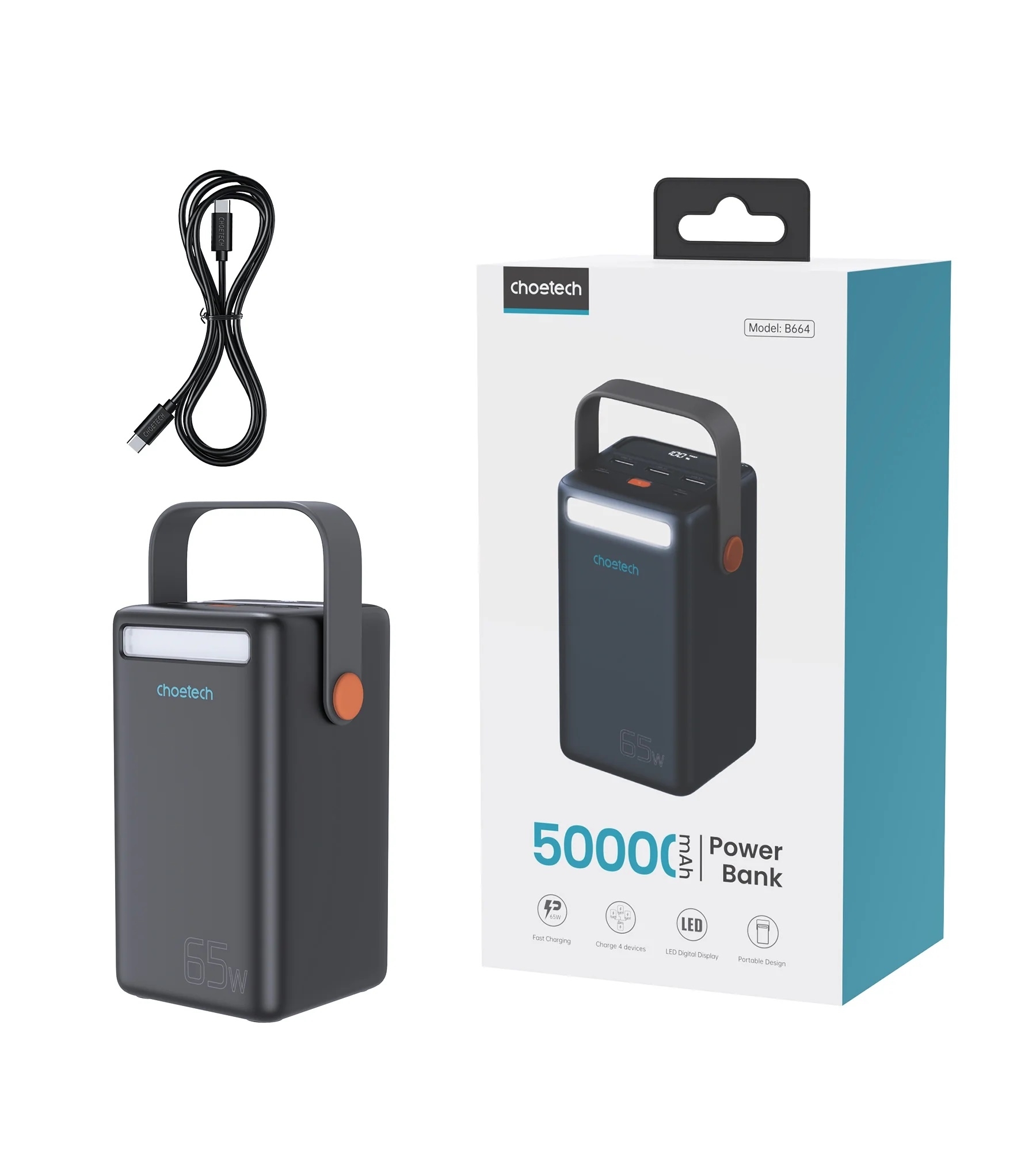 CHOETECH B664 50000mAh PD65W Power Bank with LED Flashlight - Image 4