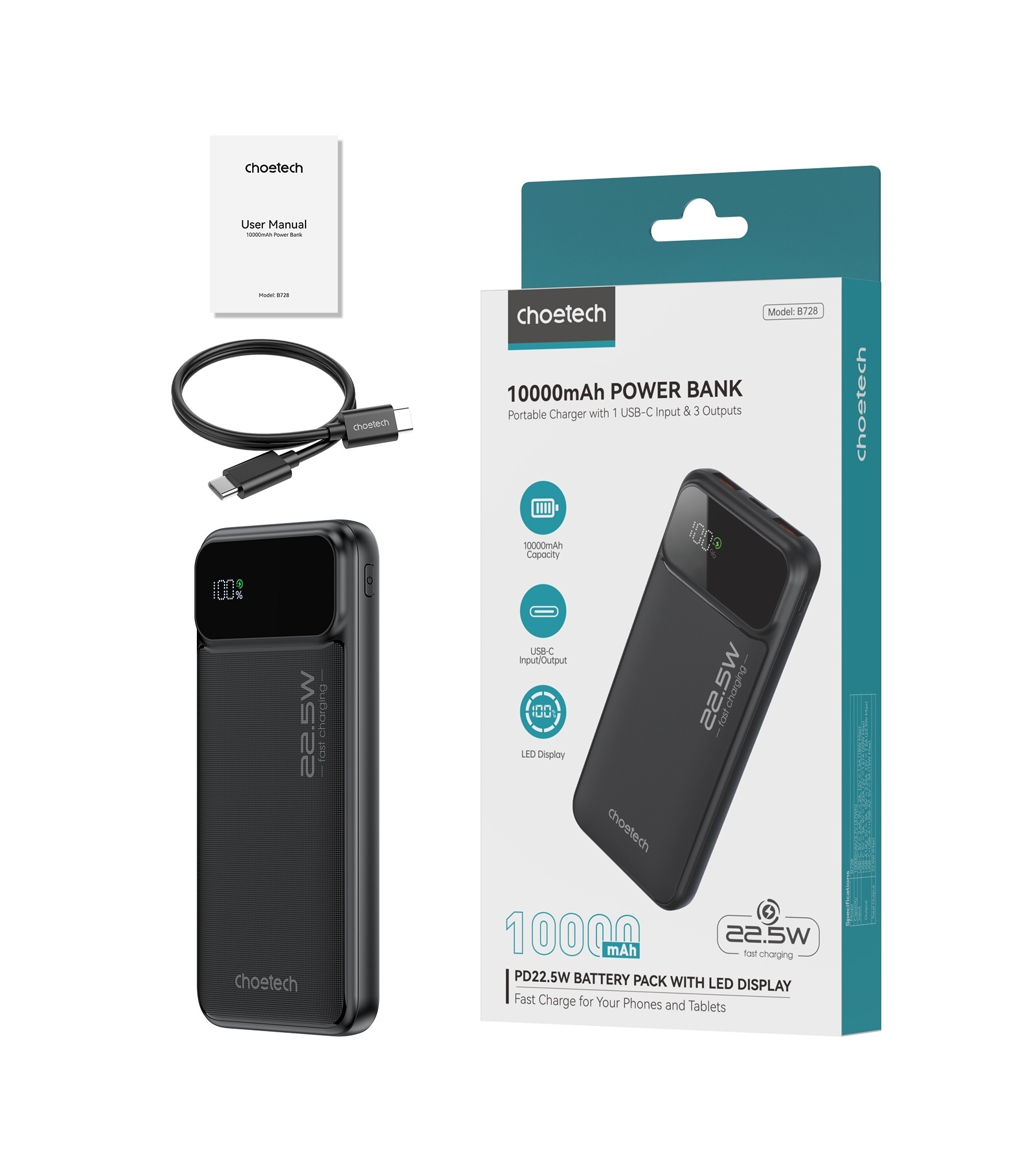 CHOETECH 10000mAh 22.5W Fast Power Bank Digital Display - Image 11