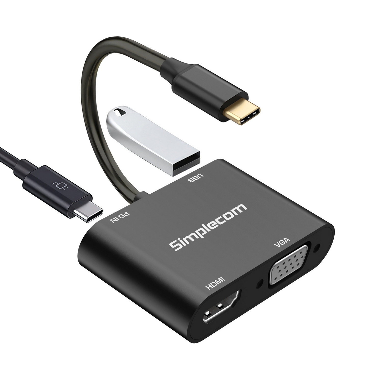 Simplecom DA440 USB-C 4-in-1 Hub Adapter with HDMI, VGA & PD