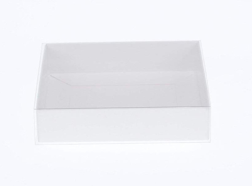 100 Pack White Card Boxes with Clear Slide Lid - 25x25x6cm Gift Hamper Trays