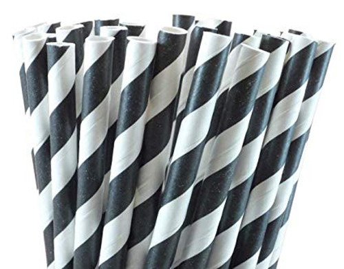 50 Pack Black White Eco Paper Drinking Straws