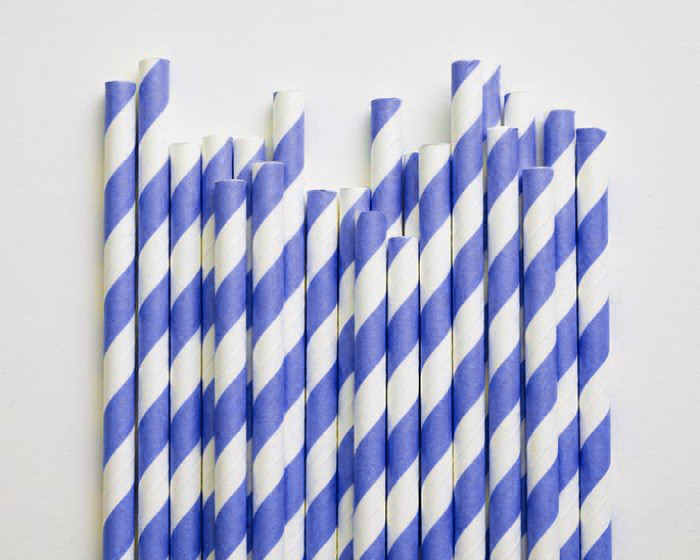 200 Pack Eco Biodegradable Paper Drinking Straws - Blue & White