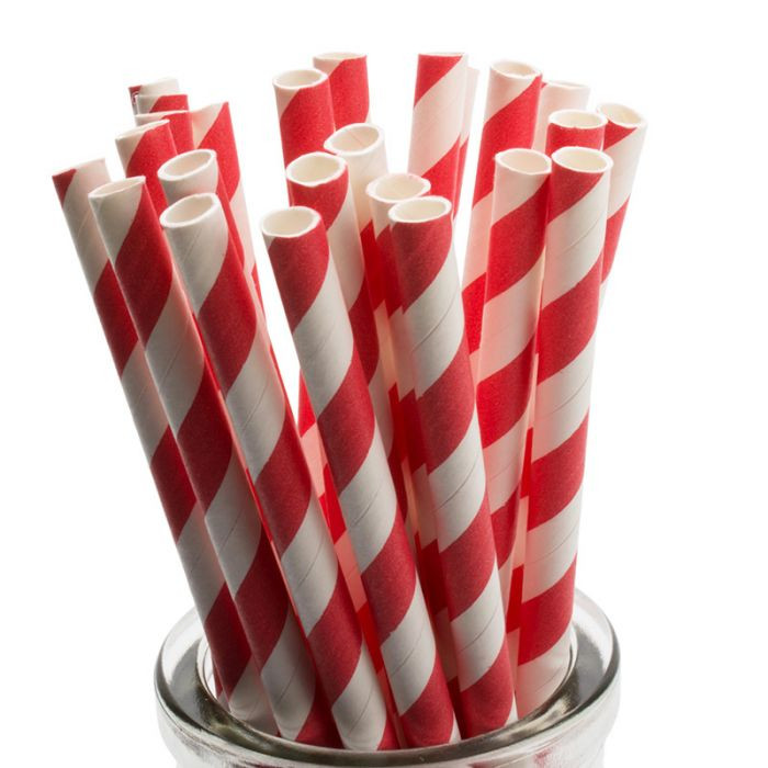 50 Pack Red White Eco Paper Drinking Straws