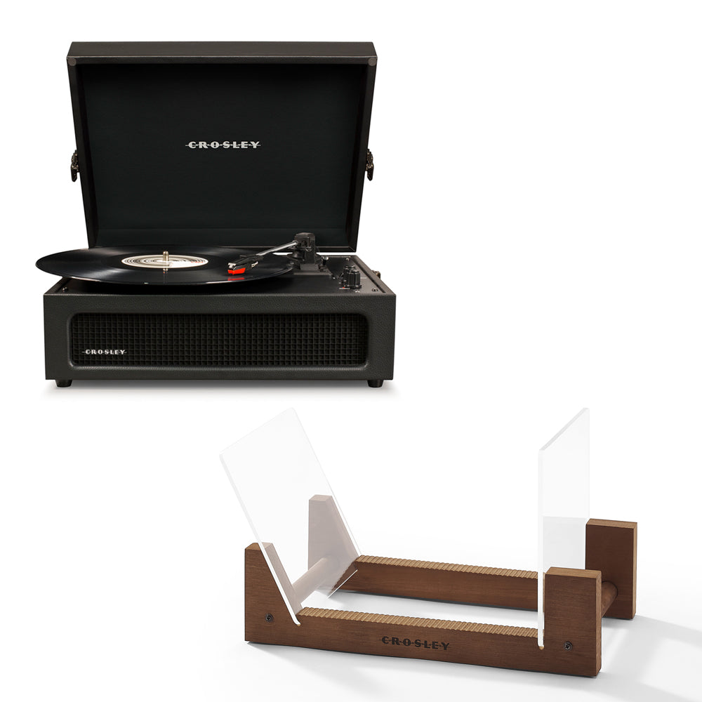 Crosley Voyager Black + Display Stand – Bluetooth Turntable Bundle