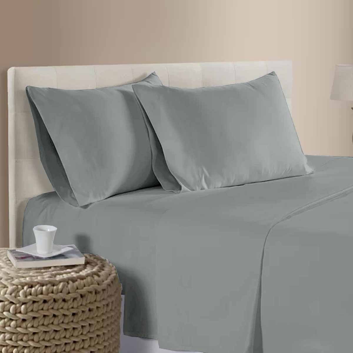 400TC 100% Cotton Sateen Sheet Set 40cm Wall Grey Queen