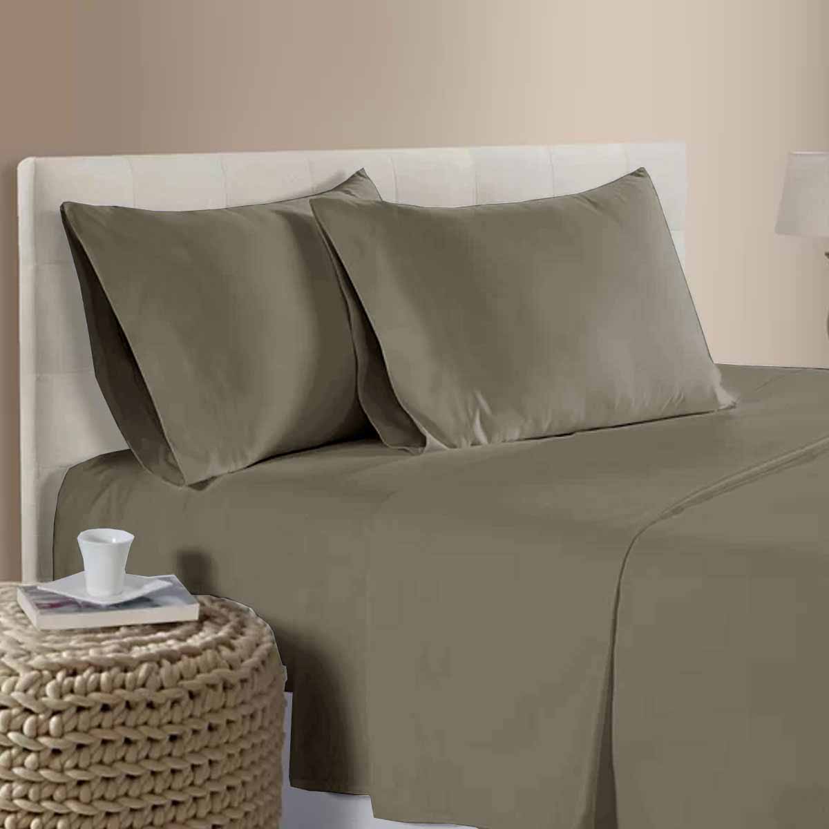 400TC 100% Cotton Sateen Sheet Set 40cm Wall Mocha Single
