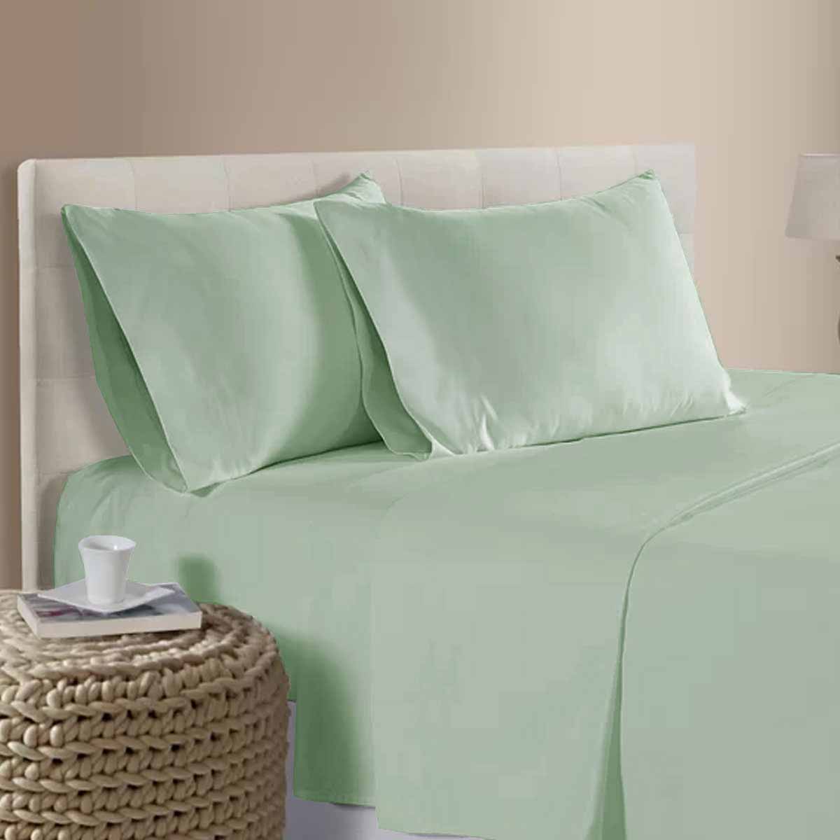 400TC 100% Cotton Sateen Sheet Set 40cm Wall Sage Queen