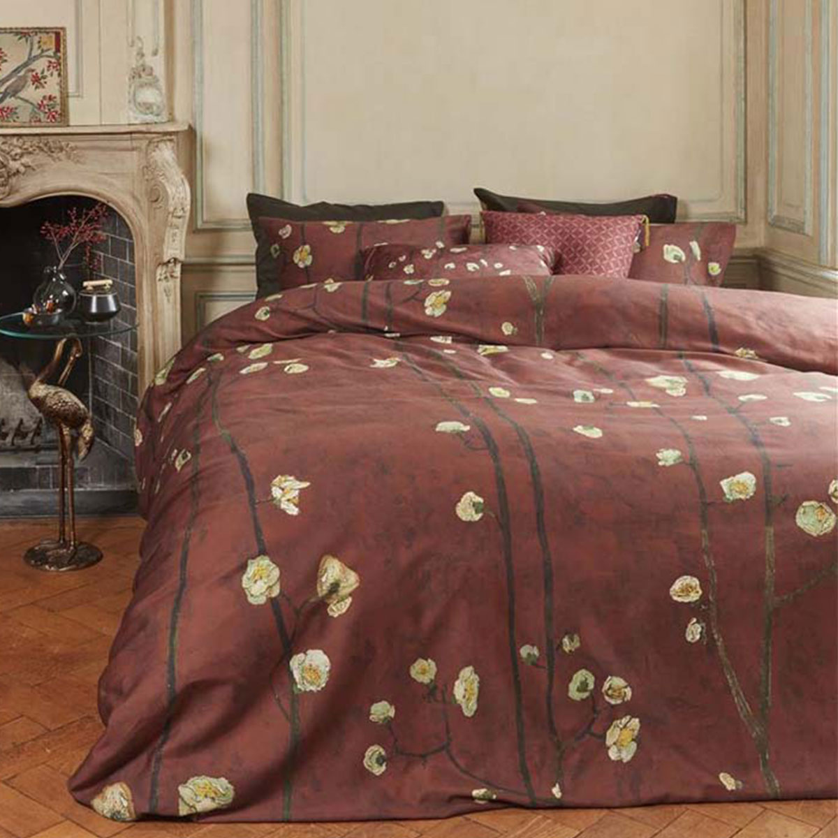 Beddinghouse Van Gogh Plum Blossoms Red Sateen Quilt Cover Set King
