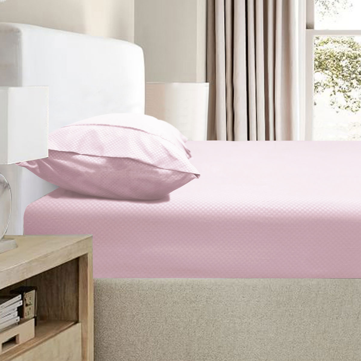 Ramesses 2000TC Bamboo Fitted Sheet Set Pink Queen