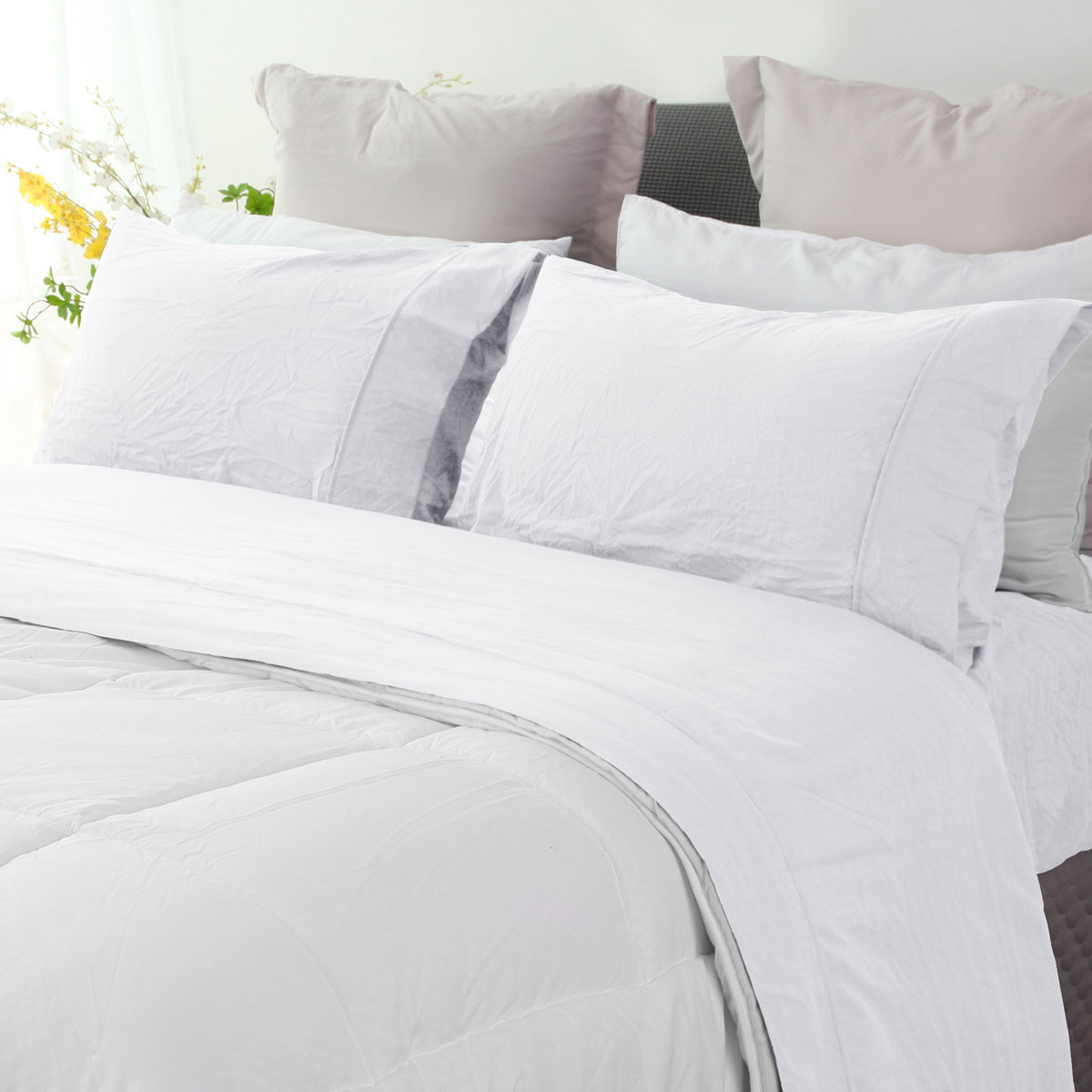 Ramesses White Pebble Wash Linen Look Alternative Sheet Set King Single
