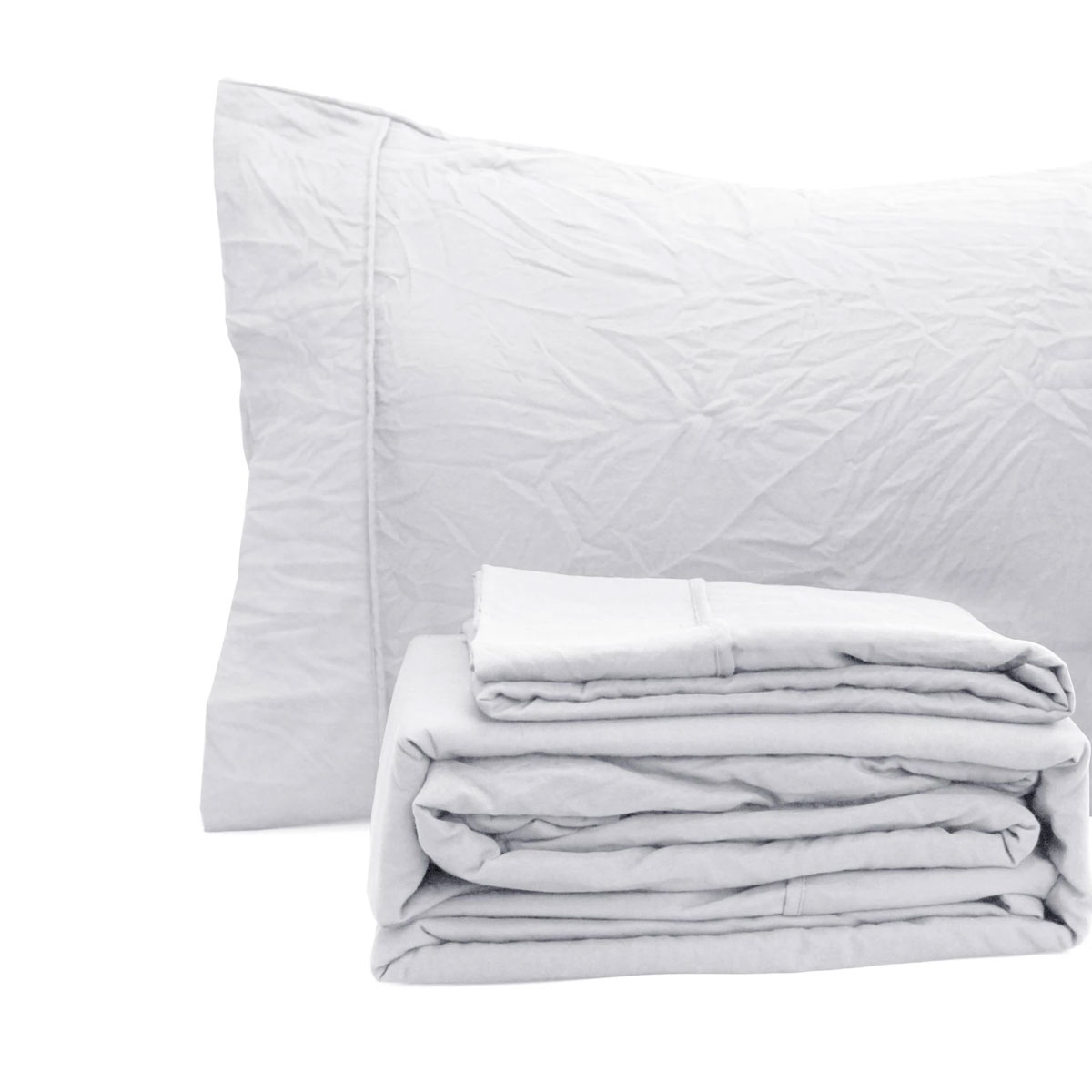 Ramesses White Pebble Wash Linen Look Alternative Sheet Set Single - Image 3