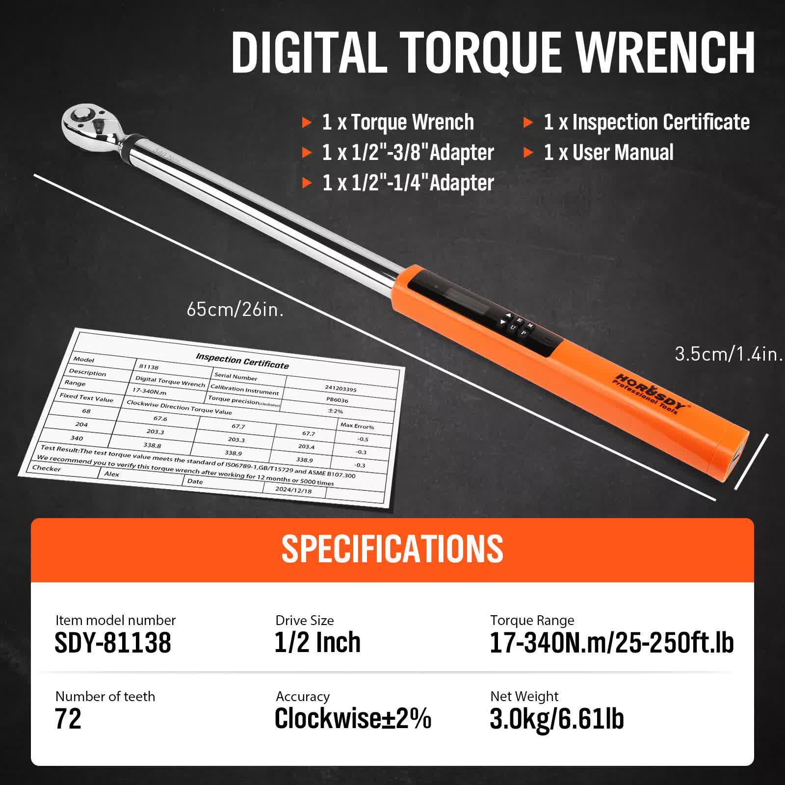 3Pc 1/2 Inch Digital Torque Wrench Set Adjustable For Motorcycle - Image 7