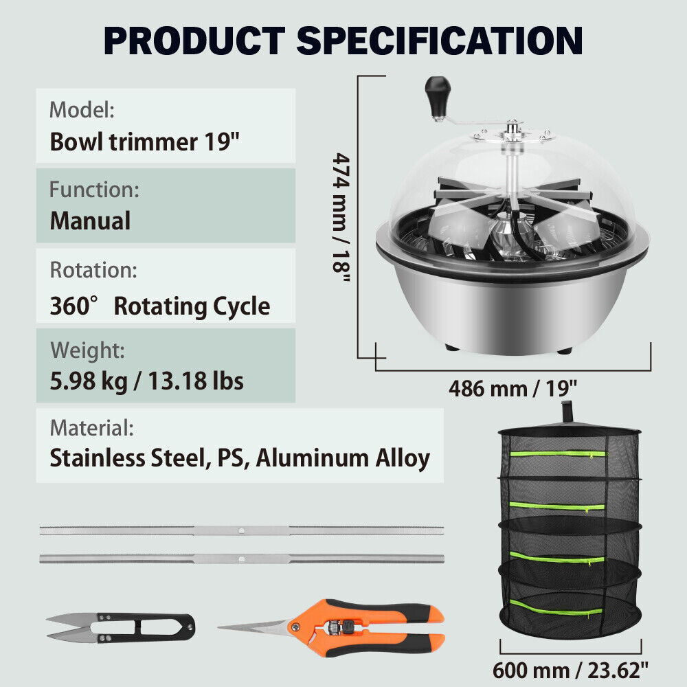 19-Inch Leaf Bowl Trimmer - Tumble Hydroponic Trimmer with Stainless Blades - Image 3