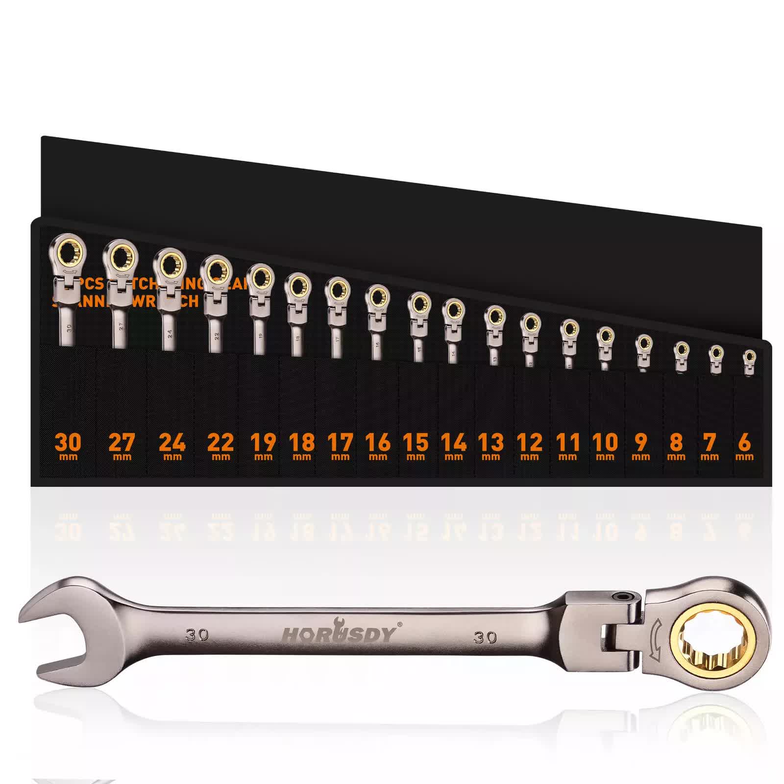 Horusdy 18-Piece Flexi-Head Metric Ratchet Spanner Set (6-30mm)