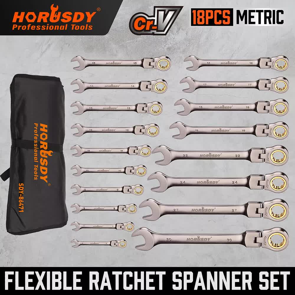 Horusdy 18-Piece Flexi-Head Metric Ratchet Spanner Set (6-30mm) - Image 2