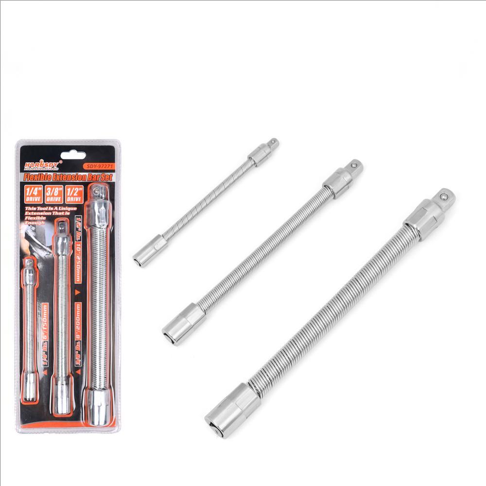 3-Piece Flexible Socket Extension Bar Set 1/2 1/4 3/8 Drive