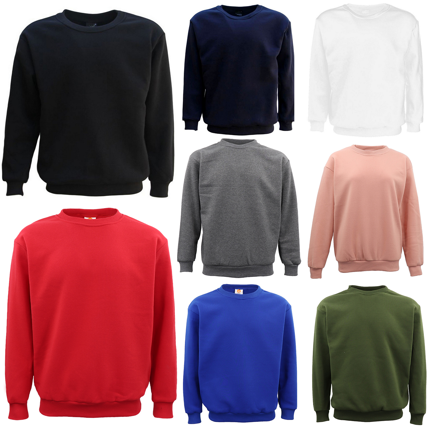 Men's Plain Long Sleeve Crew Neck Fleece Jumper (White, 3XL) - Image 2