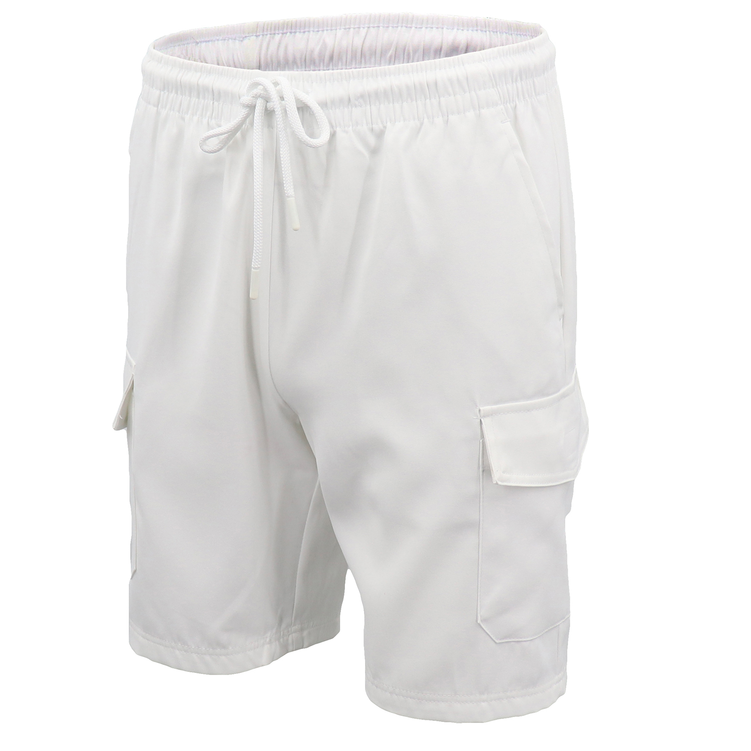 Men's Elastic Waist 4-Pocket Work Cargo Shorts (White, L)