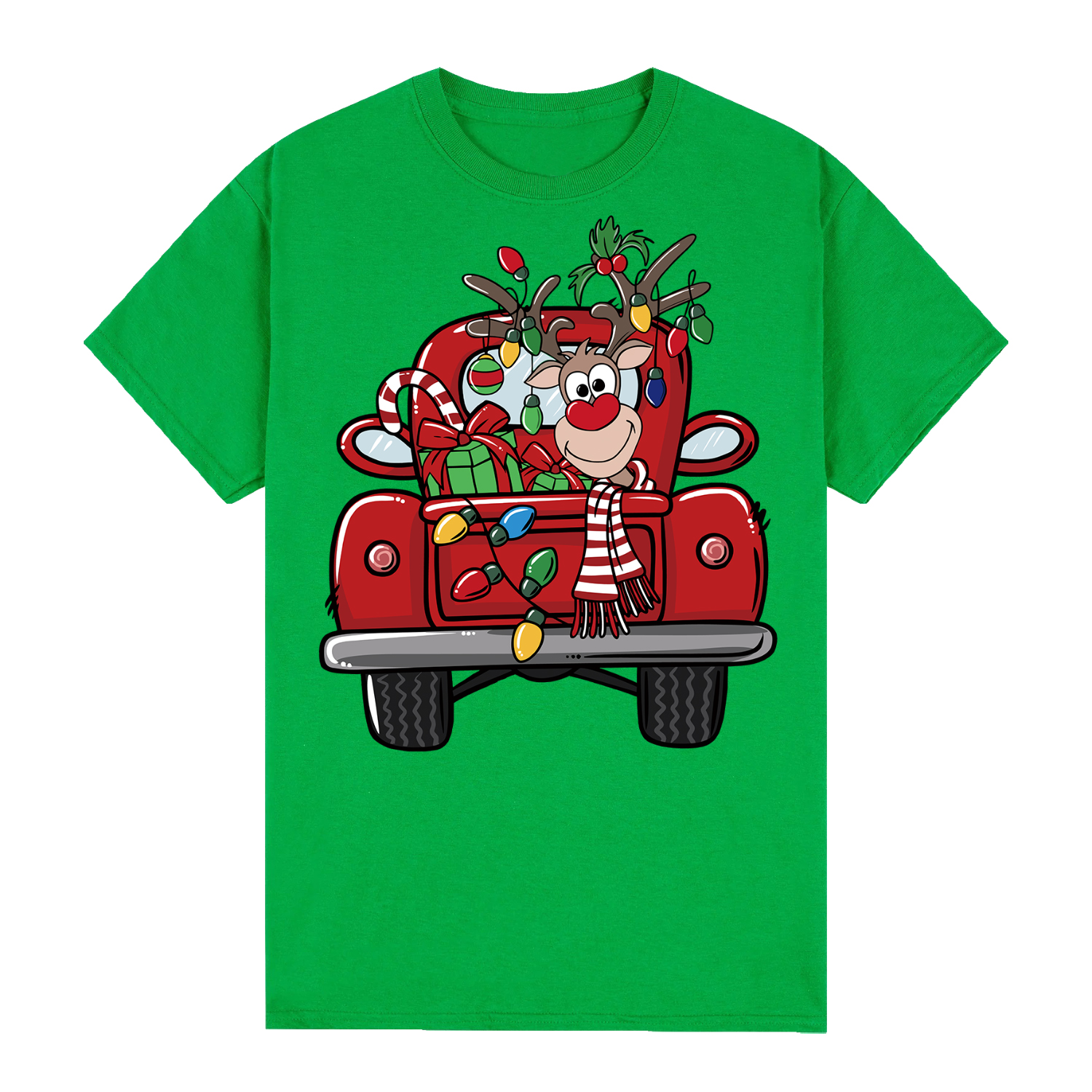 Christmas T-Shirt Car with Reindeer Green M