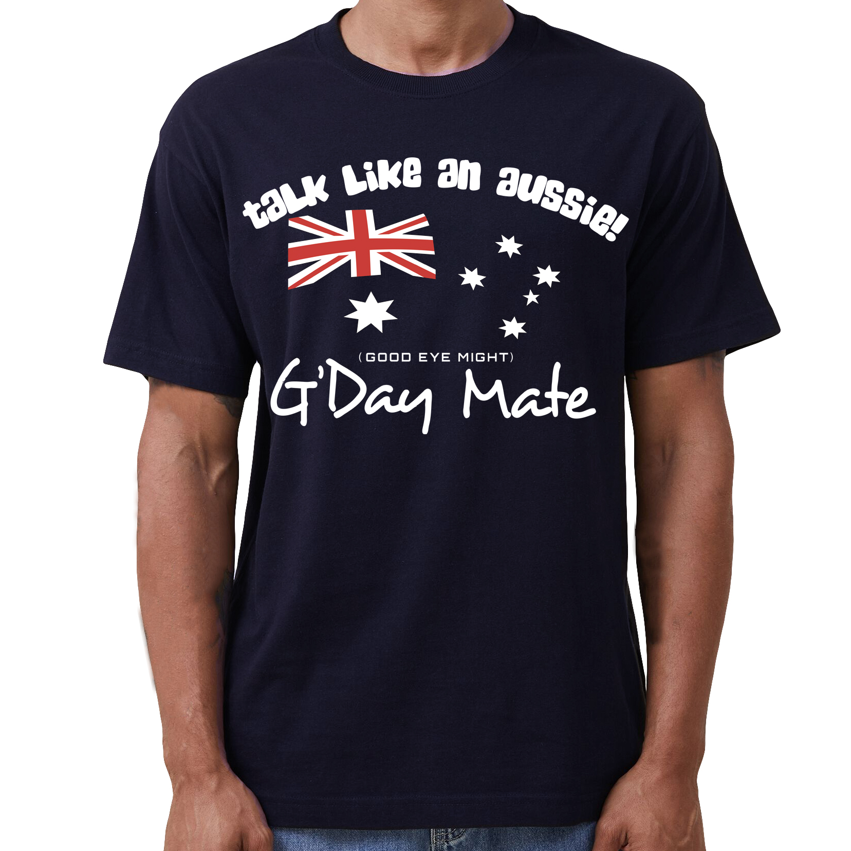 Australian Flag G'Day Mate 100% Cotton T-Shirt - Navy, Size L