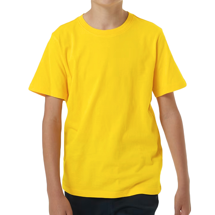 Kids Plain 100% Cotton Short Sleeve T-Shirt - Yellow, Size 6