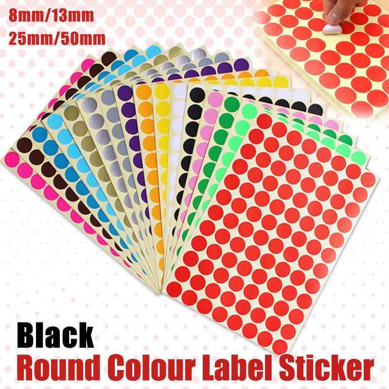 13mm Colour Sticker Dots Black 132 Dots 5 Sheets