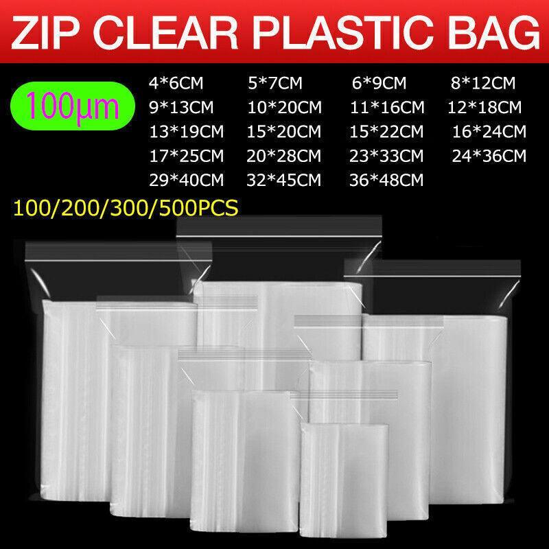 100PCS 100micron Clear Resealable Zip Bags 15x22CM