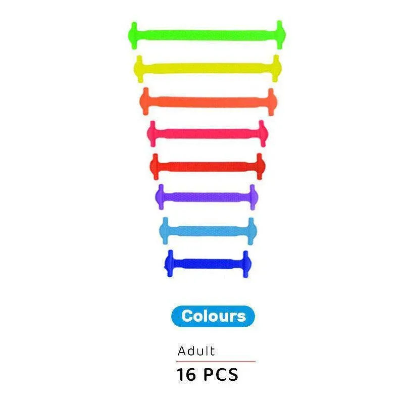 No Tie Elastic Silicone Shoe Laces Colours 16PCS
