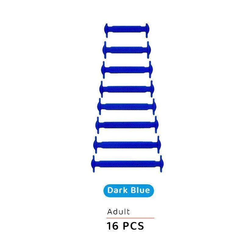No Tie Elastic Silicone Shoe Laces Dark Blue 16PCS