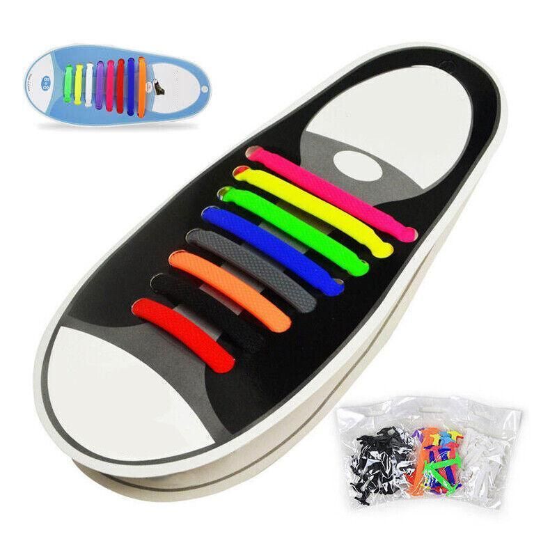 No Tie Elastic Silicone Shoe Laces Dark Blue 16PCS - Image 12