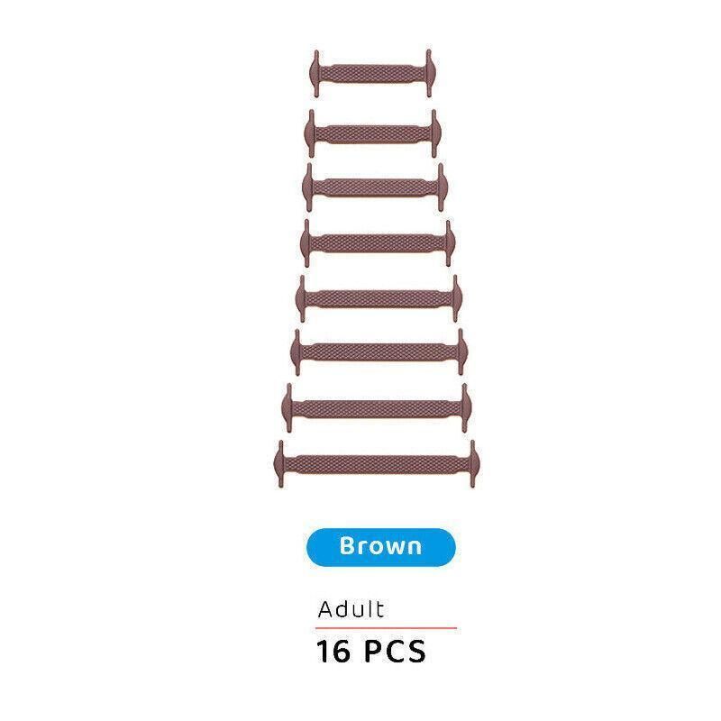 No Tie Elastic Silicone Shoe Laces Brown 16PCS