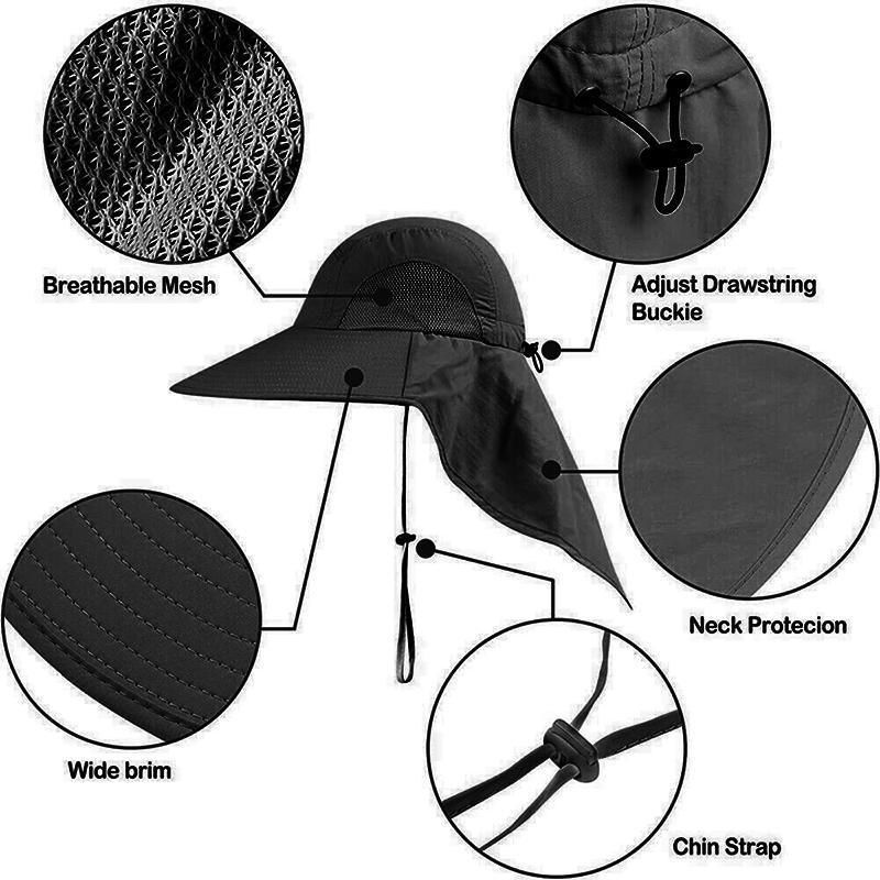 Neck Flap Fishing Hat - Black - Image 6
