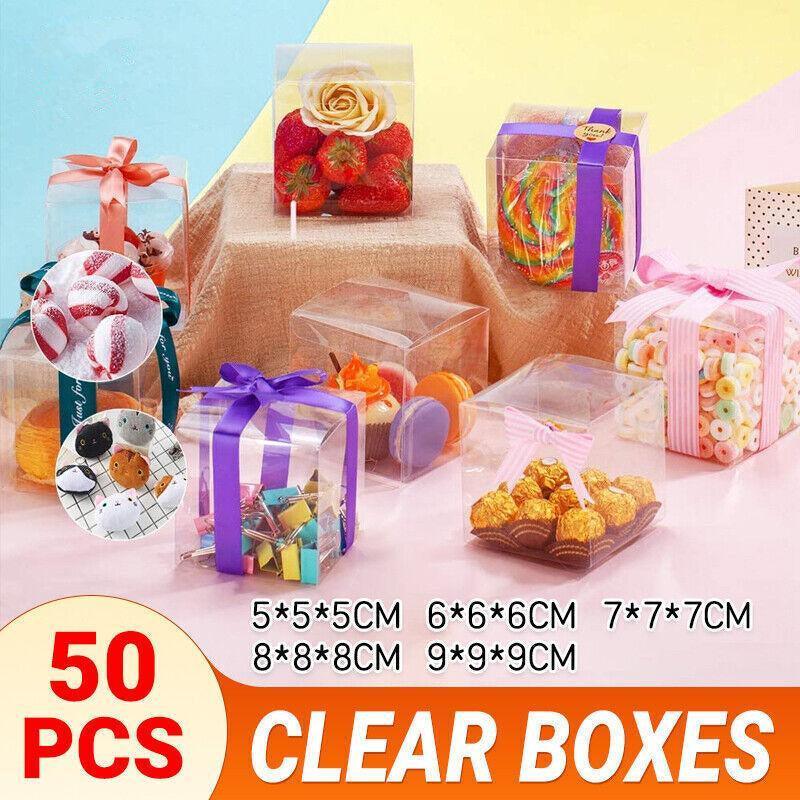 50 PVC Clear Macaron Cube Boxes 70x70x70mm