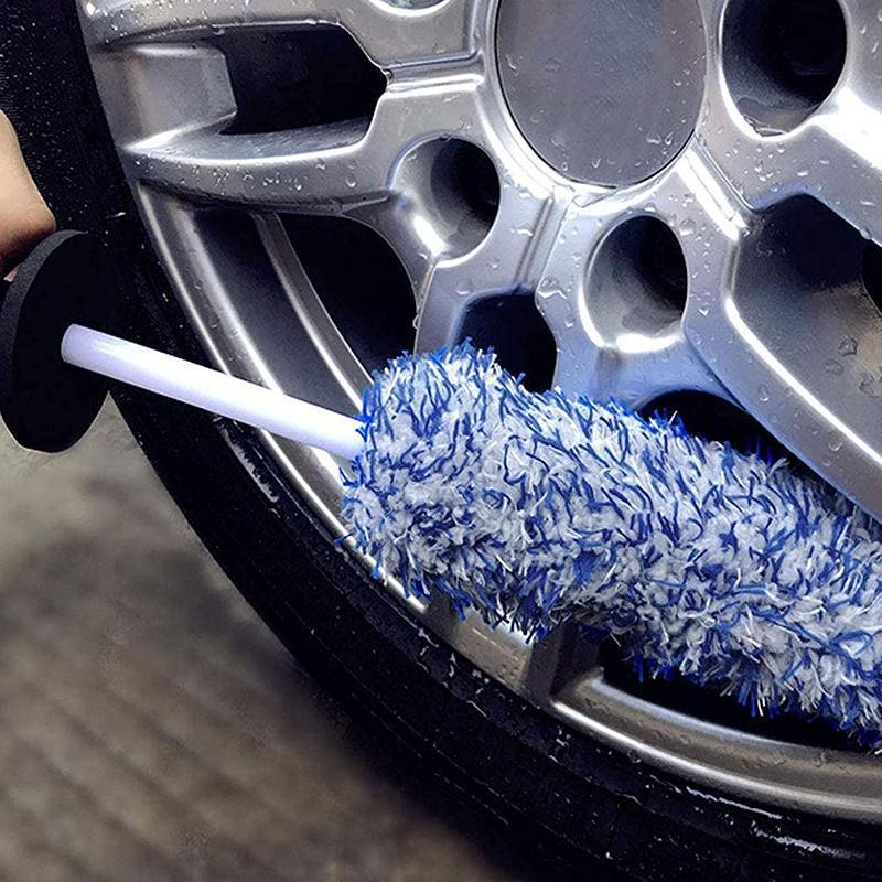 Car Wheel Cleaning Brush Tool Alloy Soft Bristle Black White - Image 5