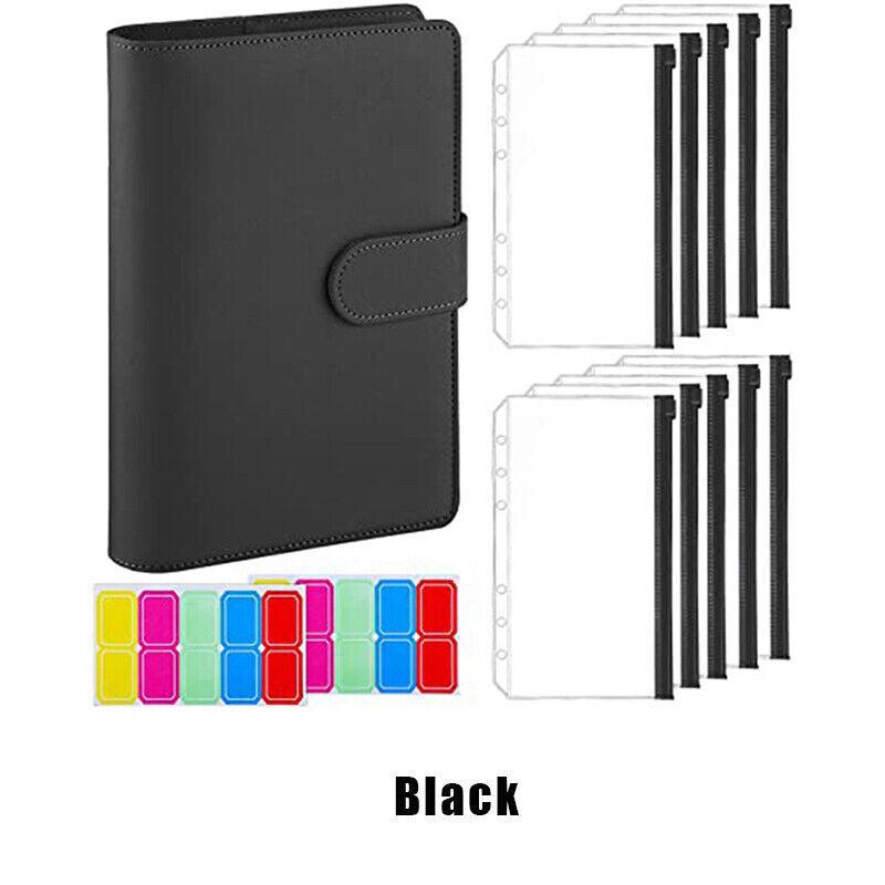 A6 PU Leather Binder Pockets Cash Envelope Laser Silver