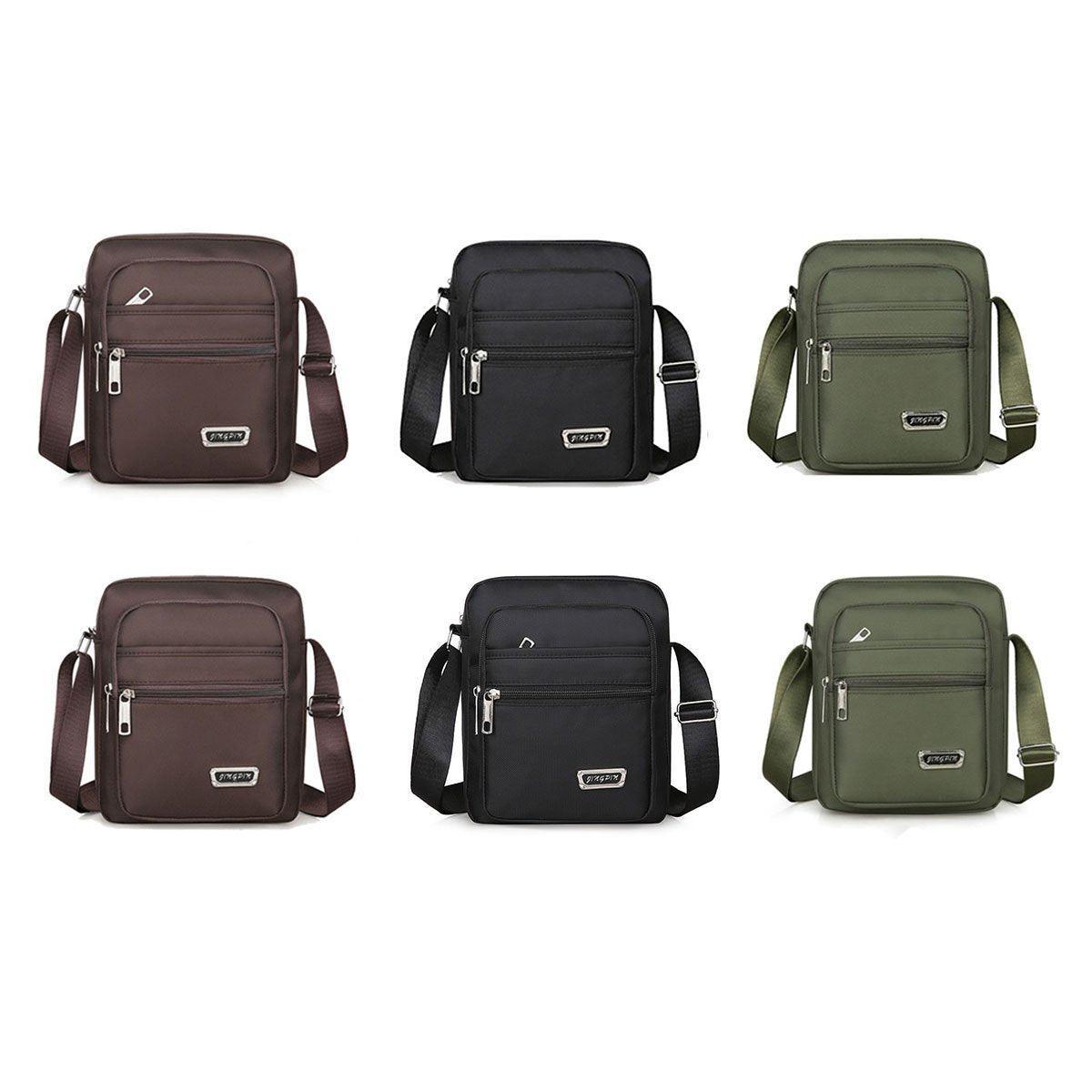 Mens Crossbody Shoulder Bag Brown 4 Zippers - Image 2