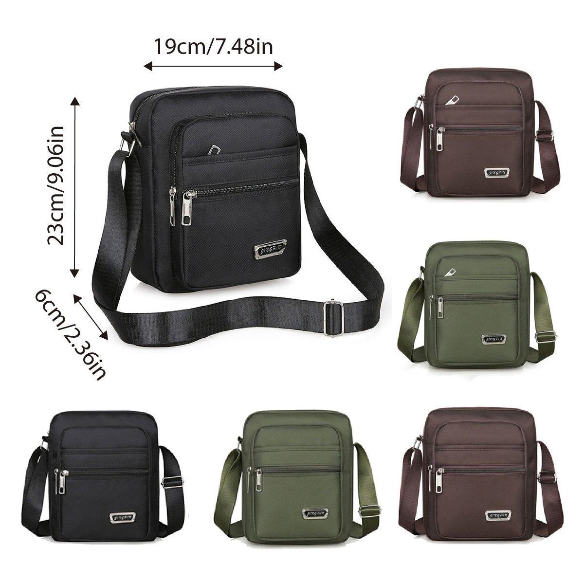 Mens Crossbody Shoulder Bag Brown 4 Zippers - Image 3