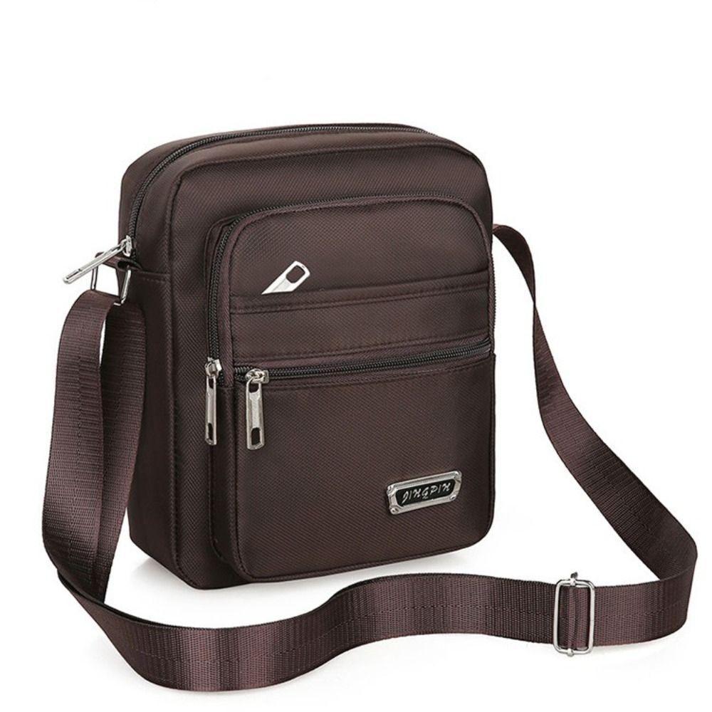 Mens Crossbody Shoulder Bag Brown 4 Zippers - Image 8