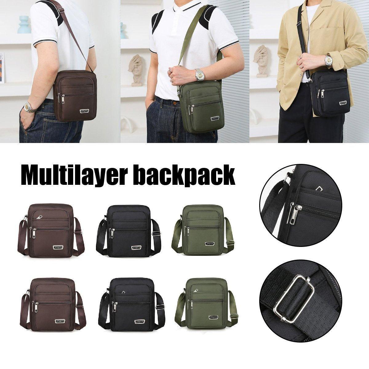 Mens Crossbody Shoulder Bag Green 6 Zippers
