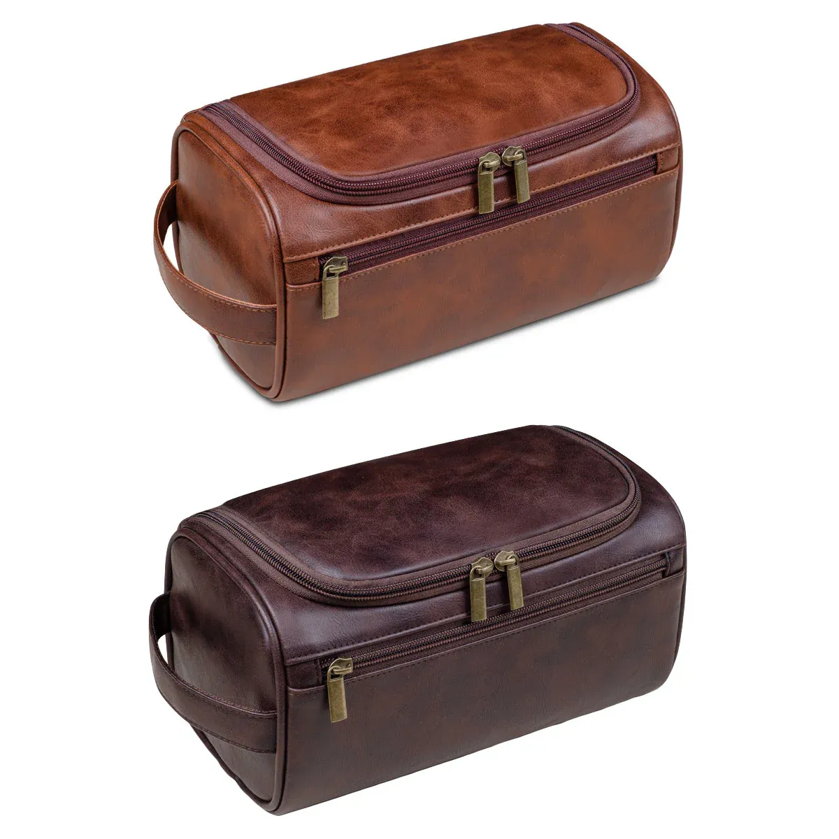 Large Capacity Waterproof Travel Toiletry Bag Red Brown - Image 3