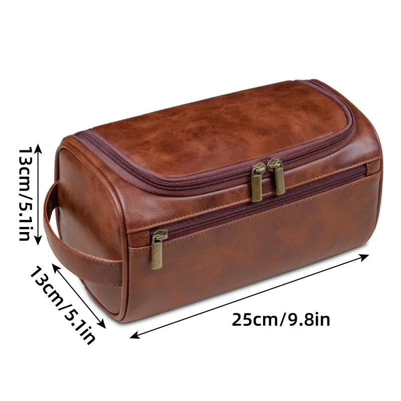 Large Capacity Waterproof Travel Toiletry Bag Red Brown - Image 4