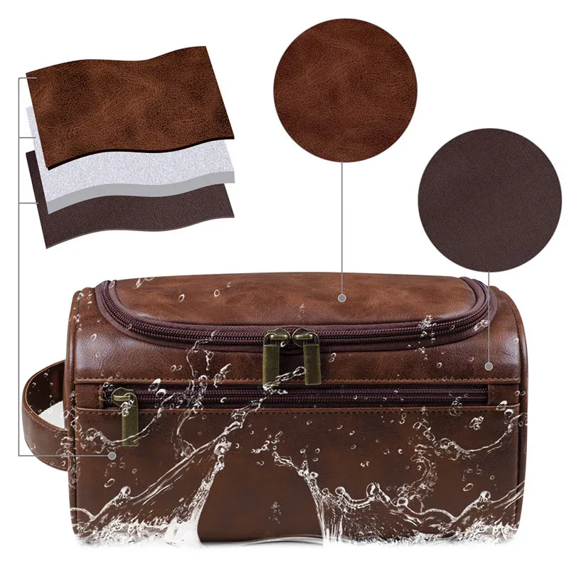 Large Capacity Waterproof Travel Toiletry Bag Red Brown - Image 6