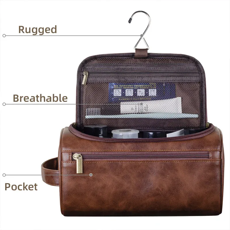 Large Capacity Waterproof Travel Toiletry Bag Red Brown - Image 7